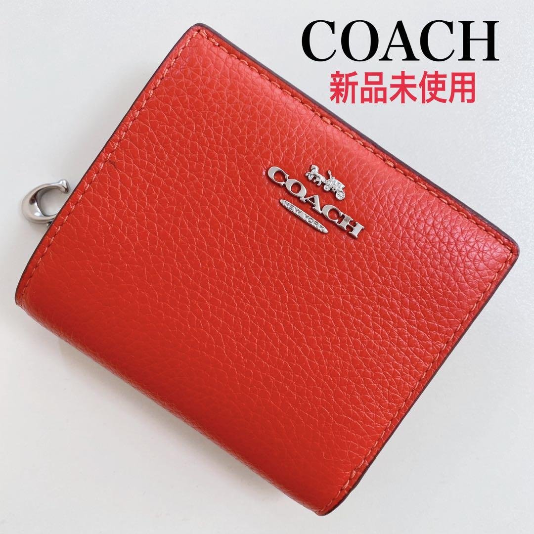 【新品未使用】COACHコーチ★二つ折り財布★Cチャーム★マイアミレッド★レザー