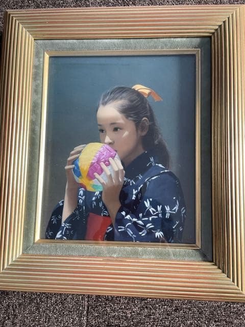 作家　清水悦男　「紙風船」を持つ少女　F3. 高級額縁　8年前55万円で購入