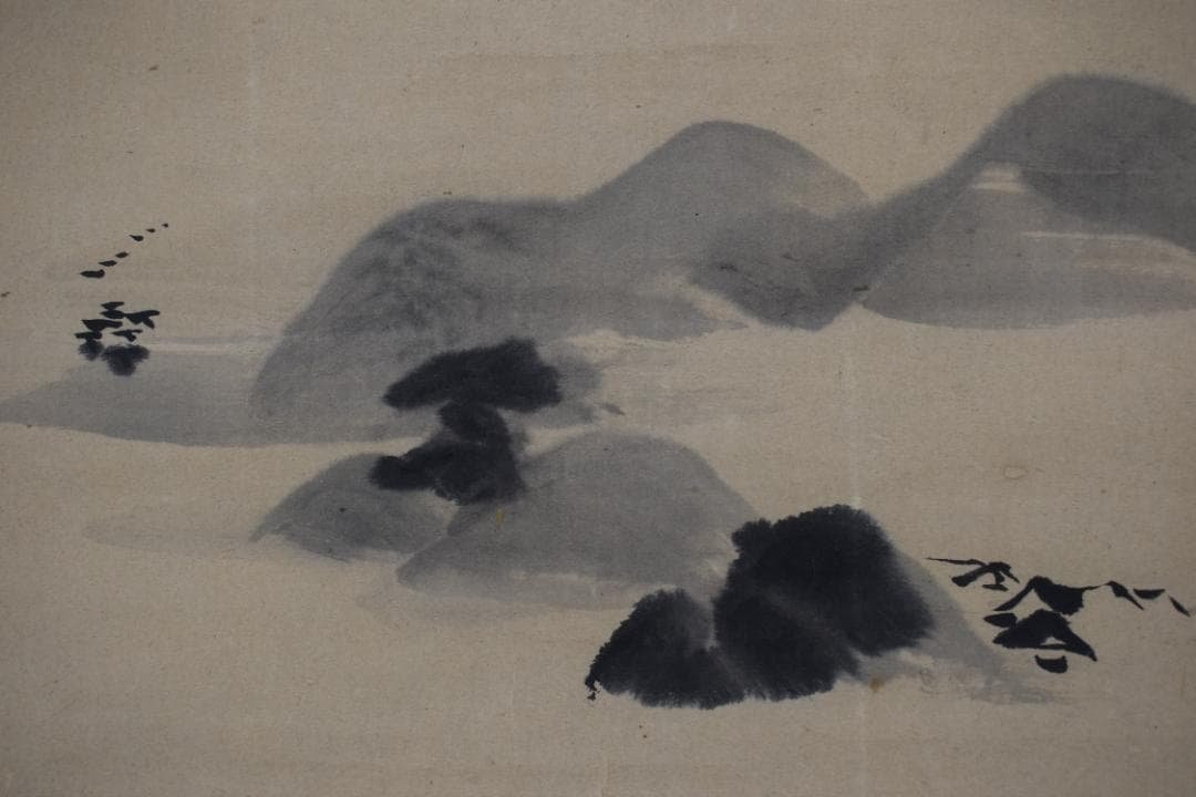 【真作】狩野尚信/自適斎/山水湖畔之図/横物/掛軸☆宝船☆Z-433