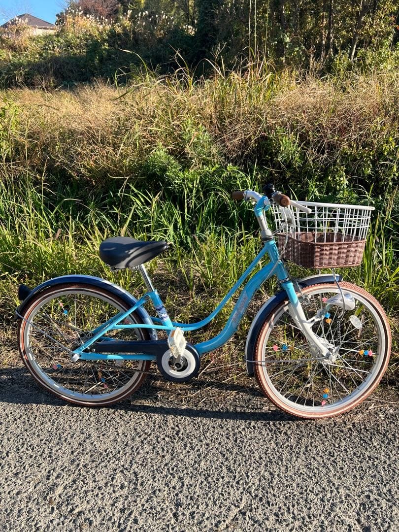 名古屋市内お届け無料22インチジュニアサイクル青い子供用自転車 バスケット付き