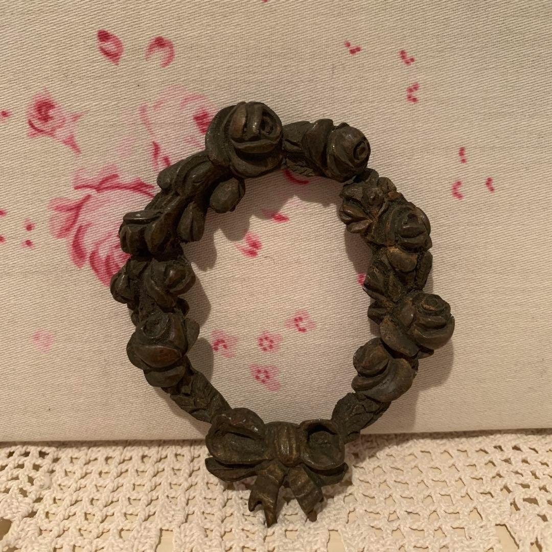 フランス　アンティーク　バラとリボンのリース　ウォールデコレーション