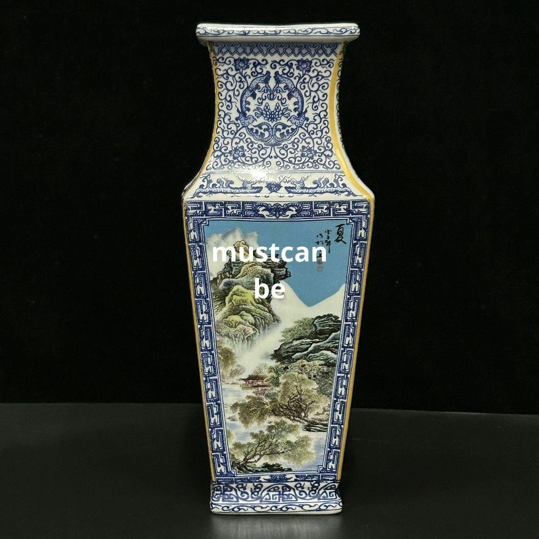 青花粉彩四季四方瓶 景徳鎮 陶磁器 応接間 博古架 装飾品 現代工芸品 置物