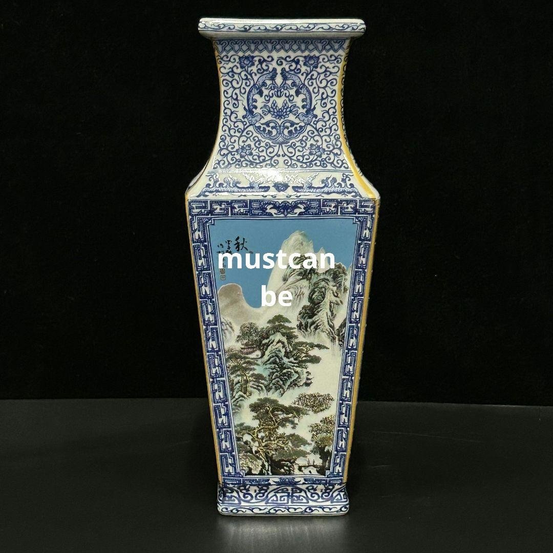青花粉彩四季四方瓶 景徳鎮 陶磁器 応接間 博古架 装飾品 現代工芸品 置物