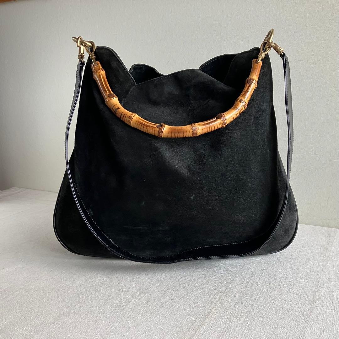 バッグ Gucci Bamboo Black Suede Shoulder Bag
