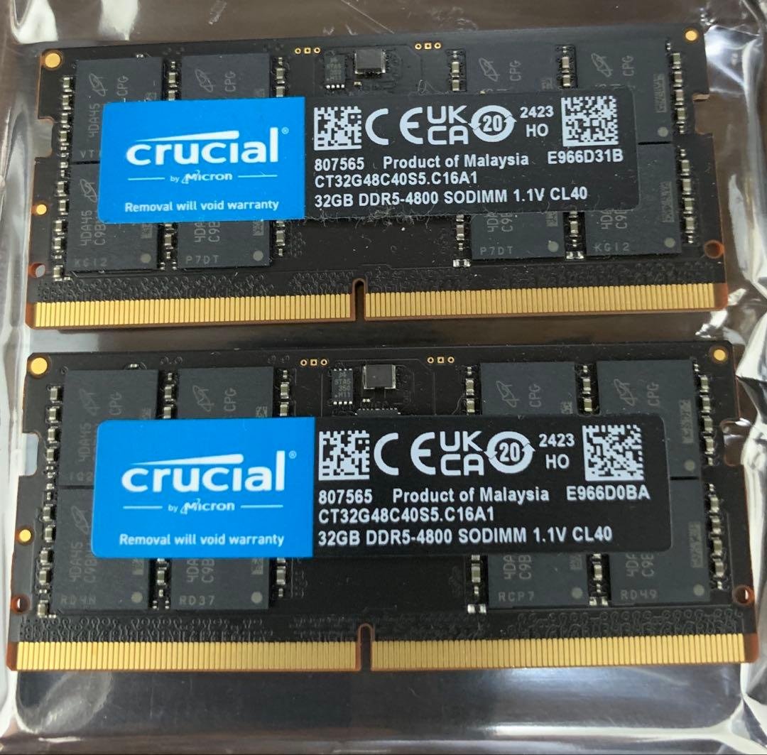 crucial 32GB x 2 DDR5-4800 SO-DIMM メモリ